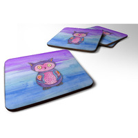 "Caroline's Treasures Pink and Purple Owl Watercolor Decorative coasters, 3.5, Multicolor"