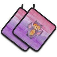 "Caroline's Treasures Pink and Purple Owl Watercolor Decorated pot holder, 7.5"" x 7.5"", Multicolor"