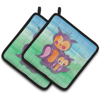 "Caroline's Treasures Momma and Baby Owl Watercolor Decorated pot holder, 7.5"" x 7.5"", Multicolor"