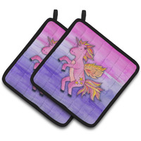 "Caroline's Treasures Pink Unicorn Watercolor Decorated pot holder, 7.5"" x 7.5"", Multicolor"