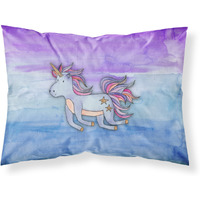 "Caroline's Treasures Blue Unicorn Watercolor Printed, Polyester, 250 Thread count, Envelope closure Pillowcase, Standard, Multicolor"