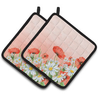 "Caroline's Treasures BB7448PTHD Poppies and Chamomiles Pair of Pot Holders potholders, Multicolor"