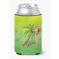 "Caroline's Treasures BB7452CC Hello Summer Lady in Swimsuit Can or Bottle Hugger cold-beverage-koozies, Multicolor"