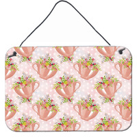 "Caroline's Treasures Tea Cup and Flowers Pink Metal Print, 8"" H x 12"" W, Multicolor"