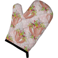 "Caroline's Treasures Tea Cup and Flowers Pink Decorated Oven Mitt, 12"" x 8.5"", Multicolor"