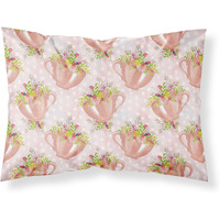 "Caroline's Treasures Tea Cup and Flowers Pink Pillowcase, Standard, Multicolor"
