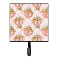 "Caroline's Treasures Tea Cup and Flowers Pink Wall Hook, Small, Multicolor"