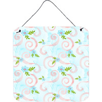 "Caroline's Treasures Watercolor Blue Flowers and Swirls Metal Print, 6"" H x 6"" W, Multicolor"