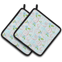 "Caroline's Treasures Watercolor Blue Flowers and Swirls Decorated Pot Holder, 7.5"" x 7.5"", Multicolor"
