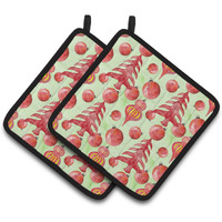 "Caroline's Treasures Red Christmas Tree and Ornaments Decorated Pot Holder, 7.5"" x 7.5"", Multicolor"