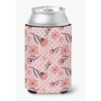 "Caroline's Treasures Pink Flowers and Polka Dots Decorative Can Hugger, Multicolor"