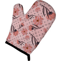 "Caroline's Treasures Pink Flowers and Polka Dots Decorated Oven Mitt, 12"" x 8.5"", Multicolor"