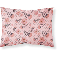 "Caroline's Treasures Pink Flowers and Polka Dots Printed, Polyester, 250 Thread count, Envelope closure Pillowcase, Standard, Multicolor"