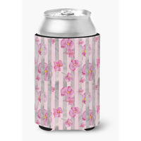 "Caroline's Treasures Watercolor Pink Flowers Grey Stripes Decorative Can Hugger, Multicolor"
