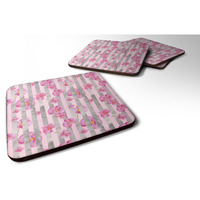 "Caroline's Treasures Watercolor Pink Flowers Grey Stripes Decorative coasters, 3.5, Multicolor"
