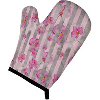 "Caroline's Treasures Watercolor Pink Flowers Grey Stripes Decorated Oven Mitt, 12"" x 8.5"", Multicolor"