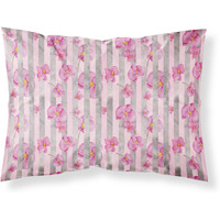 "Caroline's Treasures Watercolor Pink Flowers Grey Stripes Pillowcase, Standard, Multicolor"