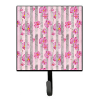 "Caroline's Treasures Watercolor Pink Flowers Grey Stripes Wall Hook, Small, Multicolor"