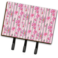 "Caroline's Treasures Watercolor Pink Flowers Grey Stripes Wall Hook, Triple, Multicolor"