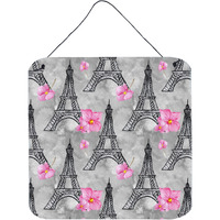 "Caroline's Treasures Watercolor Pink Flowers Eiffel Tower Metal Print, 6"" H x 6"" W, Multicolor"
