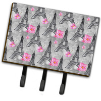 "Caroline's Treasures Watercolor Pink Flowers Eiffel Tower Wall Hook, Triple, Multicolor"