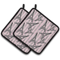 "Caroline's Treasures Watercolor Eiffel Tower and Stripes Decorated Pot Holder, 7.5"" x 7.5"", Multicolor"