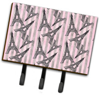 "Caroline's Treasures Watercolor Eiffel Tower and Stripes Wall Hook, Triple, Multicolor"