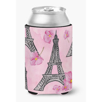 "Caroline's Treasures Watercolor Pink Flowers and Eiffel Tower Decorative Can Hugger, Multicolor"