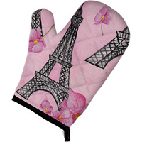 "Caroline's Treasures Watercolor Pink Flowers and Eiffel Tower Decorated Oven Mitt, 12"" x 8.5"", Multicolor"