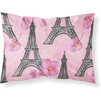 "Caroline's Treasures Watercolor Pink Flowers and Eiffel Tower Pillowcase, Standard, Multicolor"