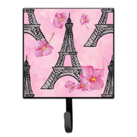 "Caroline's Treasures Watercolor Pink Flowers and Eiffel Tower Wall Hook, Small, Multicolor"