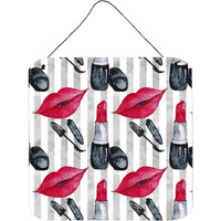 "Caroline's Treasures Watercolor Lipstick and Grey Stripes Metal Print, 6"" H x 6"" W, Multicolor"