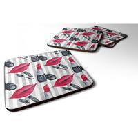 "Caroline's Treasures Watercolor Lipstick and Grey Stripes Decorative coasters, 3.5, Multicolor"