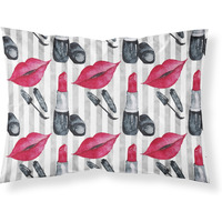"Caroline's Treasures Watercolor Lipstick and Grey Stripes Pillowcase, Standard, Multicolor"