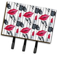 "Caroline's Treasures Watercolor Lipstick and Grey Stripes Wall Hook, Triple, Multicolor"