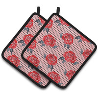"Caroline's Treasures Watercolor Red Roses and Polka dots Decorated Pot Holder, 7.5"" x 7.5"", Multicolor"