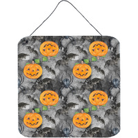 "Caroline's Treasures Watercolor Halloween Jack-O-Lantern Bats Metal Print, 6"" H x 6"" W, Multicolor"