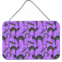 "Caroline's Treasures Watercolor Halloween Black Cats on Purple Metal Print, 8"" H x 12"" W, Multicolor"