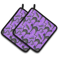 "Caroline's Treasures Watercolor Halloween Black Cats on Purple Decorated Pot Holder, 7.5"" x 7.5"", Multicolor"