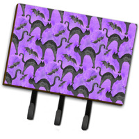 "Caroline's Treasures Watercolor Halloween Black Cats on Purple Wall Hook, Triple, Multicolor"