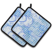 "Caroline's Treasures Beach Watercolor Abstract Waves Decorated Pot Holder, 7.5"" x 7.5"", Multicolor"