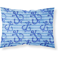 "Caroline's Treasures Beach Watercolor Anchors Printed, Polyester, 250 Thread count, Envelope closure Pillowcase, Standard, Multicolor"