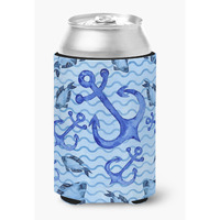 "Caroline's Treasures Beach Watercolor Anchors and Fish Decorative Can Hugger, Multicolor"