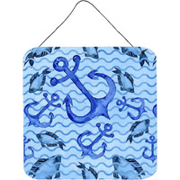 "Caroline's Treasures Beach Watercolor Anchors and Fish Metal Print, 6"" H x 6"" W, Multicolor"