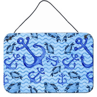 "Caroline's Treasures Beach Watercolor Anchors and Fish Metal Print, 8"" H x 12"" W, Multicolor"