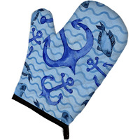 "Caroline's Treasures Beach Watercolor Anchors and Fish Decorated Oven Mitt, 12"" x 8.5"", Multicolor"