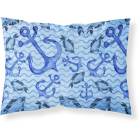 "Caroline's Treasures Beach Watercolor Anchors and Fish Pillowcase, Standard, Multicolor"
