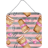 "Caroline's Treasures Watercolor Coffee and Paper Clips Metal Print, 6"" H x 6"" W, Multicolor"