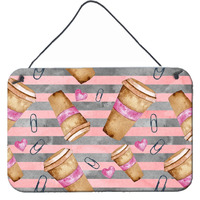 "Caroline's Treasures Watercolor Coffee and Paper Clips Metal Print, 8"" H x 12"" W, Multicolor"