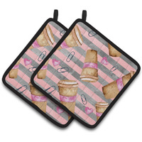 "Caroline's Treasures Watercolor Coffee and Paper Clips Decorated Pot Holder, 7.5"" x 7.5"", Multicolor"
